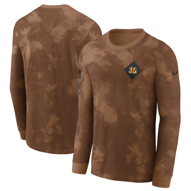 Men's Cincinnati Bengals Brown 2023 Salute To Service Long Sleeve T-Shirt - Click Image to Close